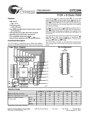 CY7C1049-25VI Datasheet PDF Cypress Semiconductor