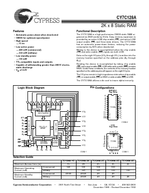 CY7C128A-25LMB Datasheet PDF Cypress Semiconductor