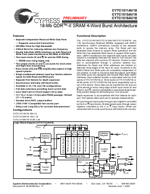 CY7C1311AV18 Datasheet PDF Cypress Semiconductor