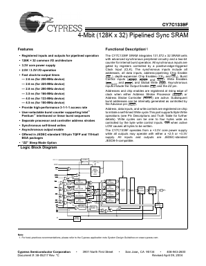 CY7C1339F Datasheet PDF Cypress Semiconductor