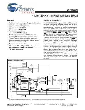 CY7C1327G-166BGC Datasheet PDF Cypress Semiconductor