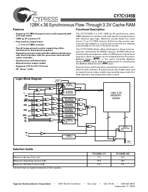 CY7C1345B-100BGC Datasheet PDF Cypress Semiconductor