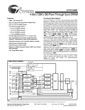 CY7C1345F-133BGI Datasheet PDF Cypress Semiconductor