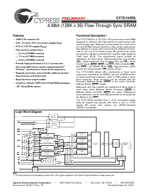 CY7C1345G-133AXI Datasheet PDF Cypress Semiconductor