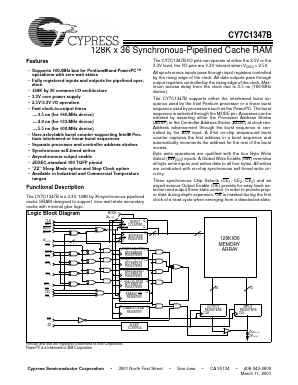 CY7C1347B-133AI Datasheet PDF Cypress Semiconductor