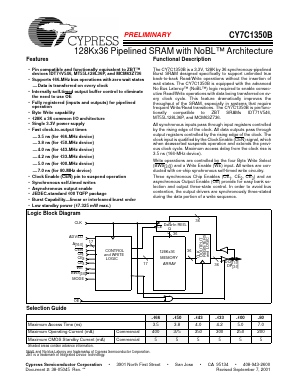 CY7C1350B-100AI Datasheet PDF Cypress Semiconductor
