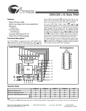 CY7C1399BL-15ZXC Datasheet PDF Cypress Semiconductor