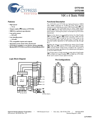 CY7C164-25PC Datasheet PDF Cypress Semiconductor