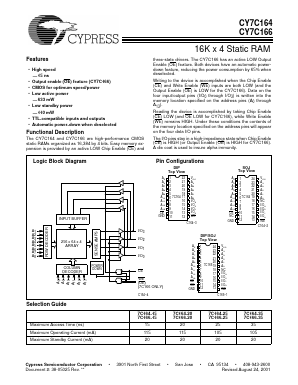 CY7C164-25VC Datasheet PDF Cypress Semiconductor