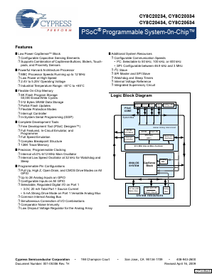 CY8C20434-12LKXIT Datasheet PDF Cypress Semiconductor