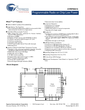 CYRF69213-40LFXC Datasheet PDF Cypress Semiconductor
