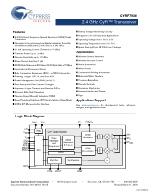 CYRF7936-40LTXC Datasheet PDF Cypress Semiconductor