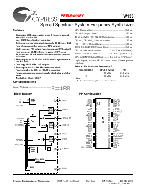 W133 Datasheet PDF Cypress Semiconductor