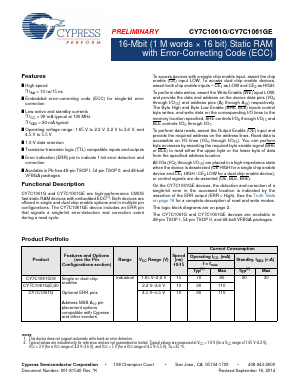 CY7C1061GE30-10ZSXI Datasheet PDF Cypress Semiconductor