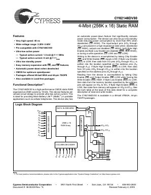 CY62146DV30 Datasheet PDF Cypress Semiconductor
