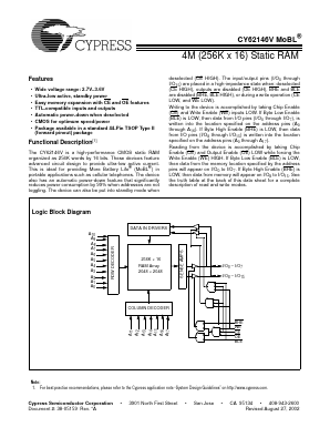 CY62146V Datasheet PDF Cypress Semiconductor