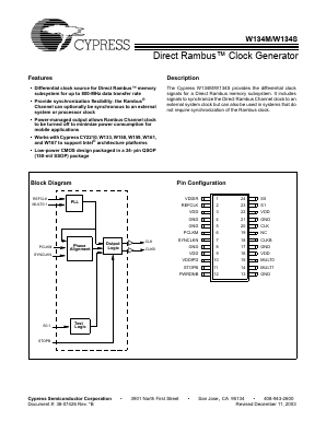 W134MH Datasheet PDF Cypress Semiconductor