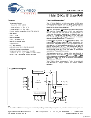 CY7C1021DV33-12ZSXE Datasheet PDF Cypress Semiconductor