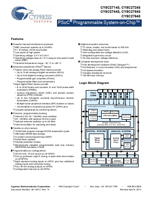 CY8C27643 Datasheet PDF Cypress Semiconductor