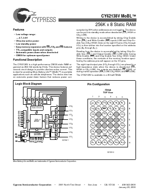 CY62138VLL-70BAI Datasheet PDF Cypress Semiconductor