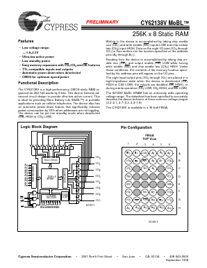 CY62138VLL-70ZI Datasheet PDF Cypress Semiconductor