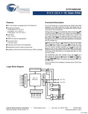 CY7C1020CV33-15ZSXET Datasheet PDF Cypress Semiconductor