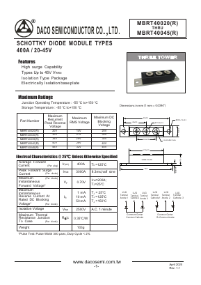 MBRT40020R Datasheet PDF DACO SEMICONDUCTOR CO.,LTD.