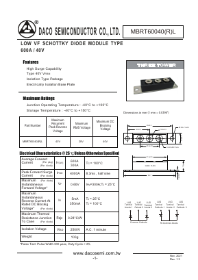 MBRT60040RL Datasheet PDF DACO SEMICONDUCTOR CO.,LTD.