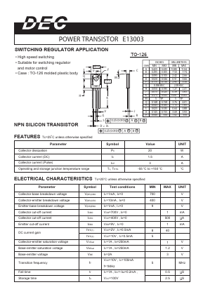 E13003TO-126 Datasheet PDF Daesan Electronics Corp.