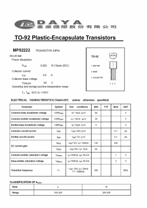 MPS2222 Datasheet PDF Daya Electric Group Co., Ltd.