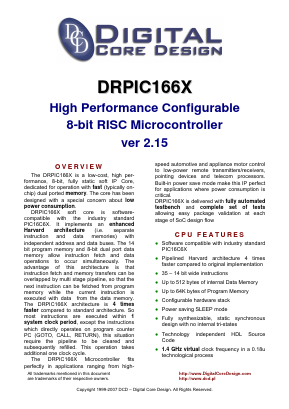 DRPIC166X Datasheet PDF Digital Core Design