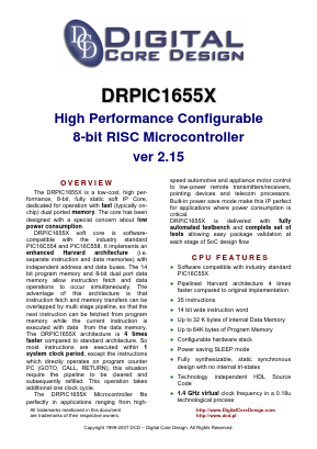 DRPIC1655X Datasheet PDF Digital Core Design