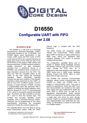 D16550 Datasheet PDF Digital Core Design
