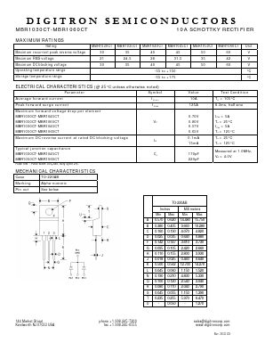 MBR1030CT Datasheet PDF Digitron Semiconductors