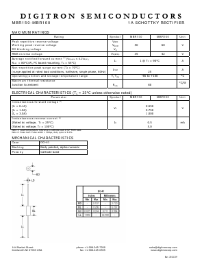 MBR160 Datasheet PDF Digitron Semiconductors