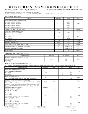 SC250B3 Datasheet PDF Digitron Semiconductors