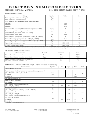 MCR8SN Datasheet PDF Digitron Semiconductors