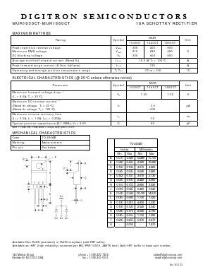 MUR1630CT Datasheet PDF Digitron Semiconductors