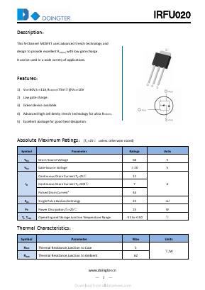 IRFU020 Datasheet PDF SHENZHEN DOINGTER SEMICONDUCTOR CO., LTD.