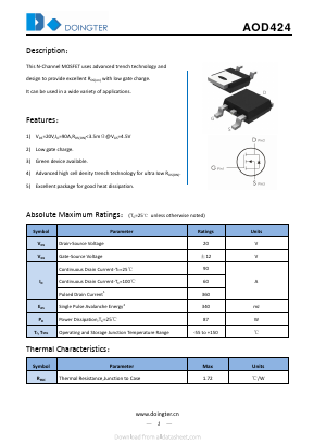 AOD424 Datasheet PDF SHENZHEN DOINGTER SEMICONDUCTOR CO., LTD.