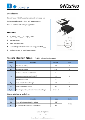 SWD2N60 Datasheet PDF SHENZHEN DOINGTER SEMICONDUCTOR CO., LTD.