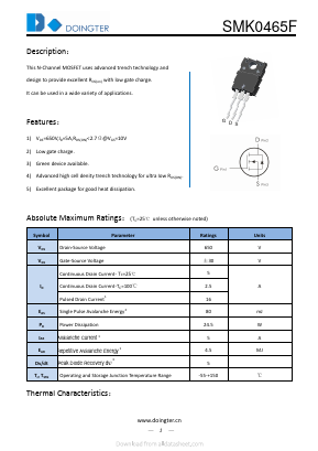 SMK0465F Datasheet PDF SHENZHEN DOINGTER SEMICONDUCTOR CO., LTD.