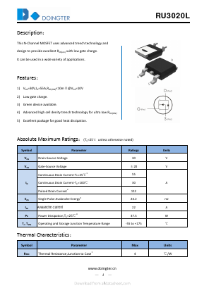 RU3020L Datasheet PDF SHENZHEN DOINGTER SEMICONDUCTOR CO., LTD.