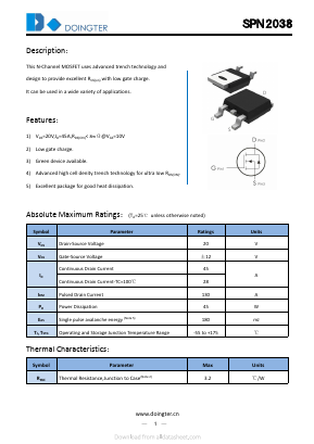 SPN2038 Datasheet PDF SHENZHEN DOINGTER SEMICONDUCTOR CO., LTD.