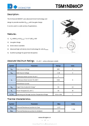 TSM1NB60CP Datasheet PDF SHENZHEN DOINGTER SEMICONDUCTOR CO., LTD.