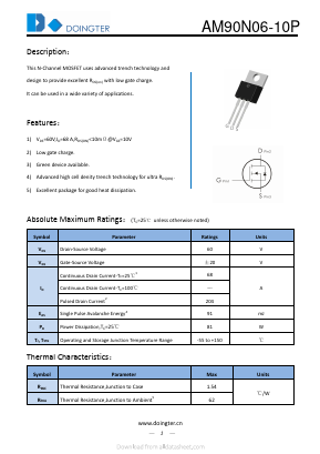 AM90N06-10P Datasheet PDF SHENZHEN DOINGTER SEMICONDUCTOR CO., LTD.