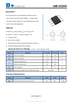 AM4520H Datasheet PDF SHENZHEN DOINGTER SEMICONDUCTOR CO., LTD.