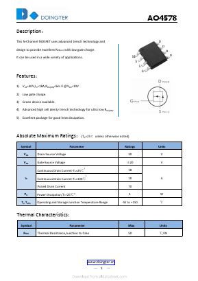 AO4578 Datasheet PDF SHENZHEN DOINGTER SEMICONDUCTOR CO., LTD.