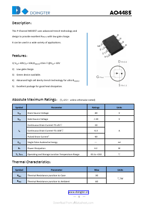 AO4485 Datasheet PDF SHENZHEN DOINGTER SEMICONDUCTOR CO., LTD.