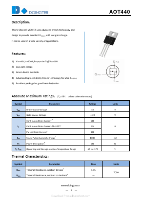 AOT440 Datasheet PDF SHENZHEN DOINGTER SEMICONDUCTOR CO., LTD.